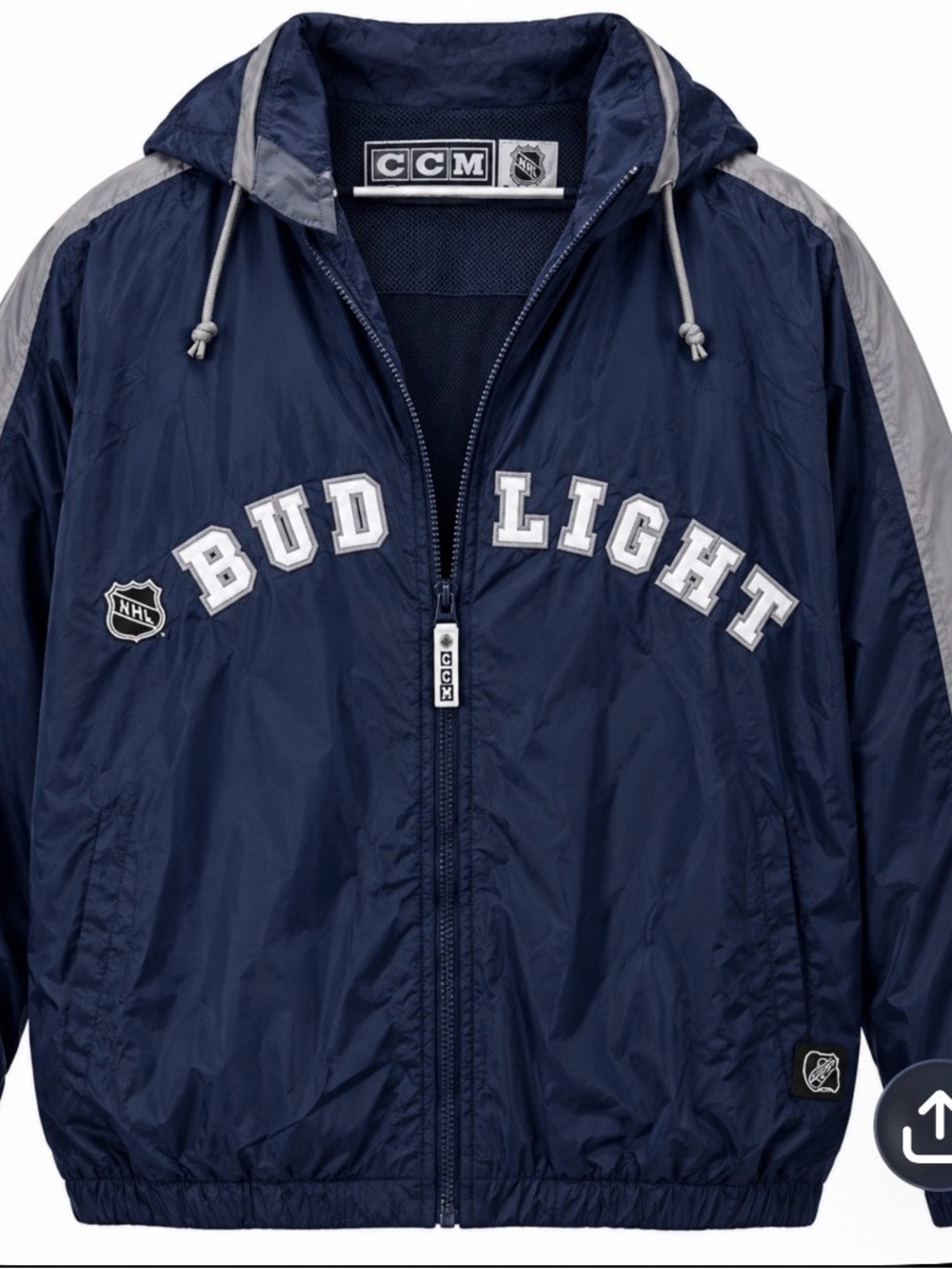 Bud Light CCM Hockey Navy NHL Windbreaker Jacket With Hoodie Size XL
